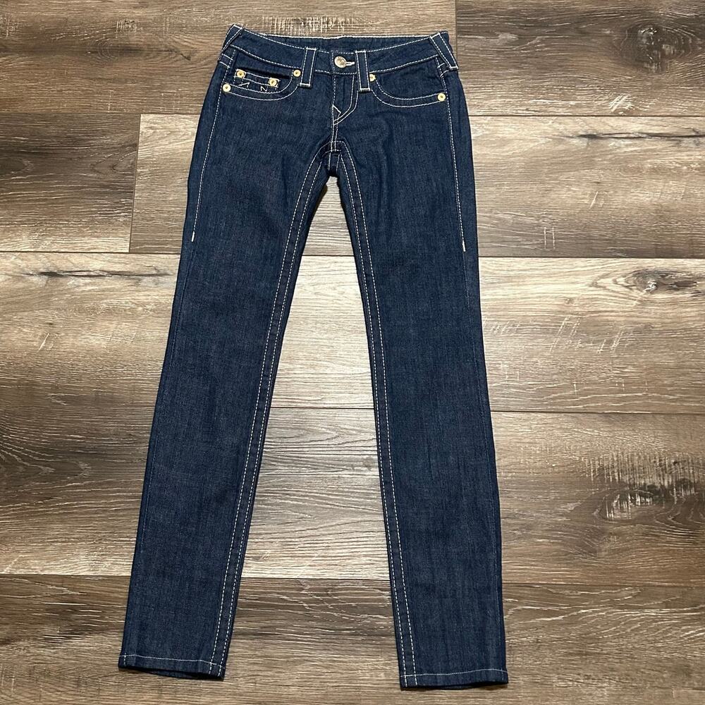 True Religion Section Skinny Studded Horseshoe Jeans Size 25 Made in USA Y2K